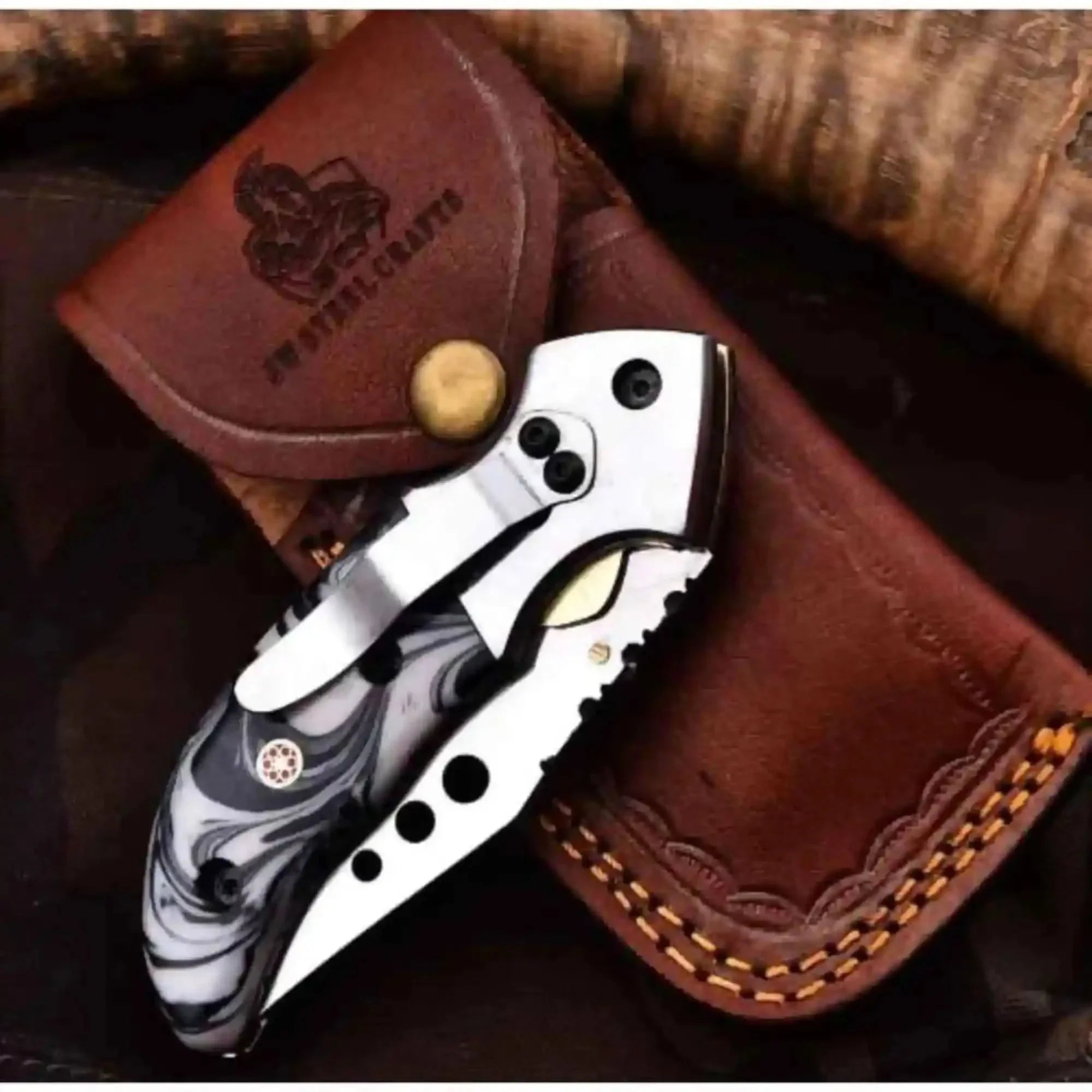 Marble Resin Folding Pocket Knife with Drop Point Blade