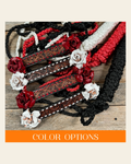 Mule Tape Halter -Leather Noseband - Large Roses on a warm cream background