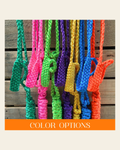 Mule Tape Halters - Assorted Colors- on a warm cream background