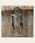 Multi Flower V Browband Headstall / Bridle #24378 on a warm cream background