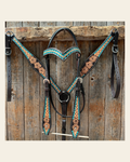 Multi Flower Browband / One Ear Headstall and Breastcollar Tack Set on a warm cream background