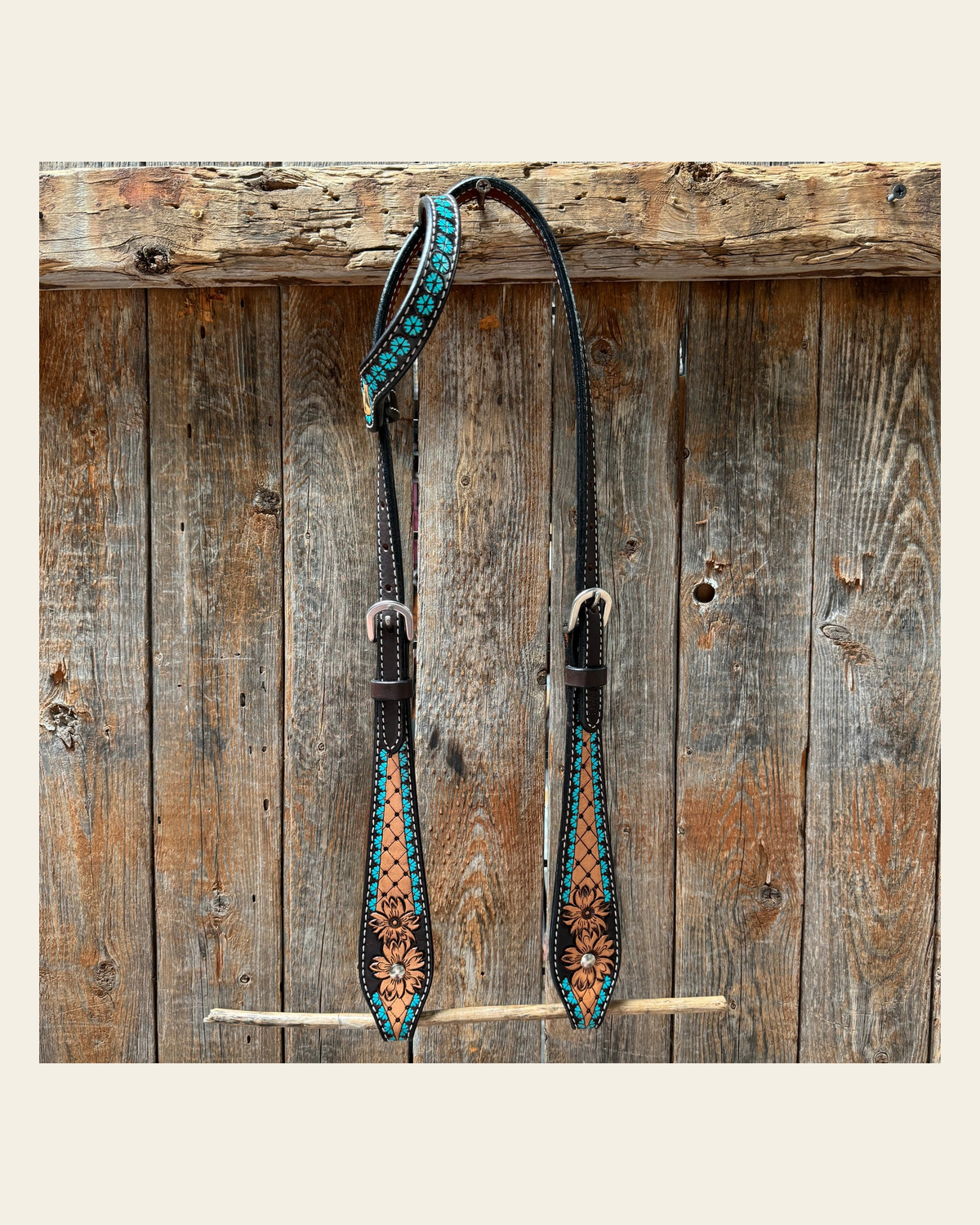 Multi Flower One Ear Headstall / Bridle #24379 on a warm cream background
