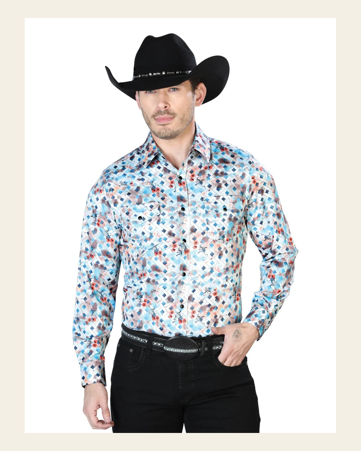 Multicolor Casual Long Sleeve Shirt 43933 on a warm cream background