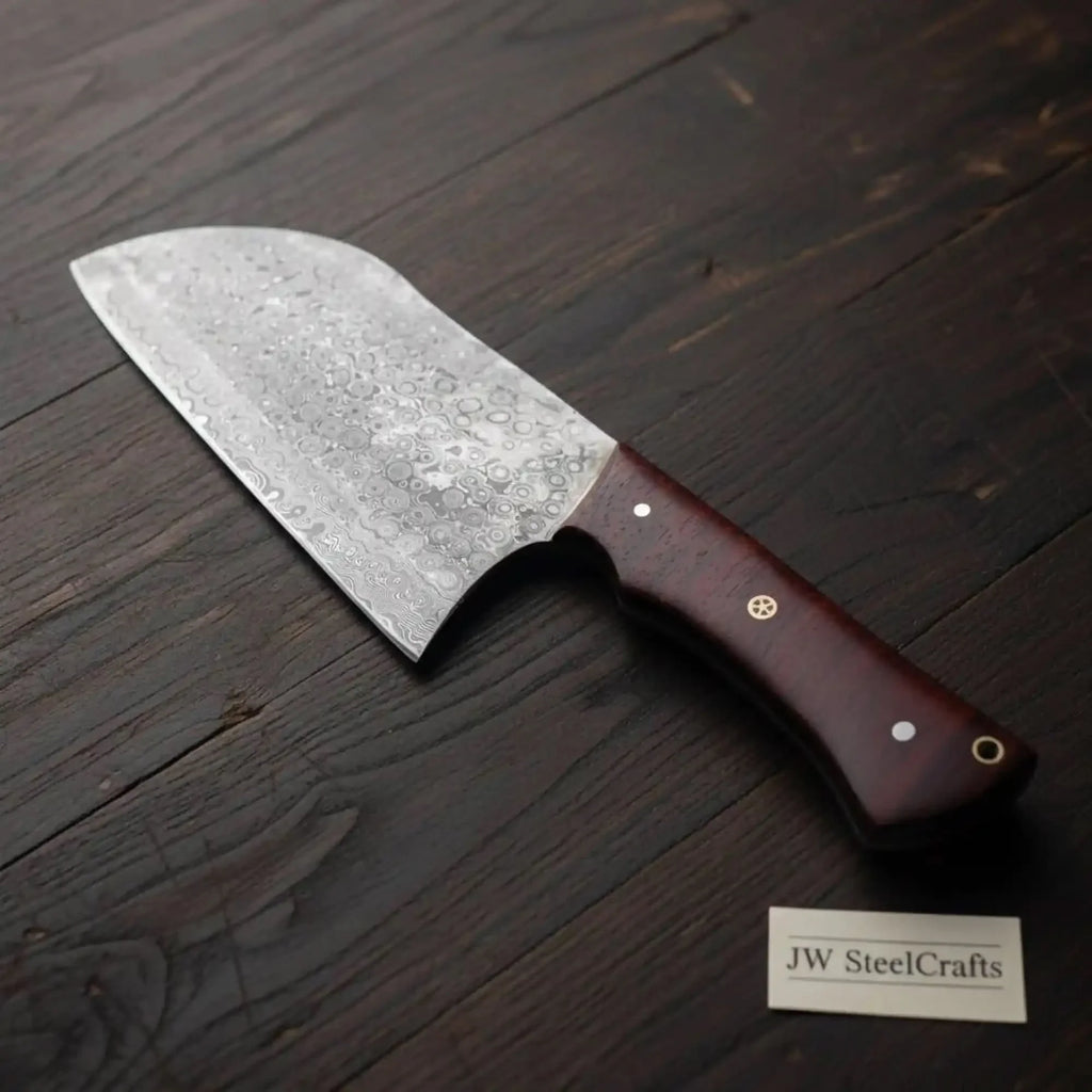 11-Inch Raindrop Damascus Chinese Vegetable Cleaver —  Rosewood Handle & Lanyard Hole