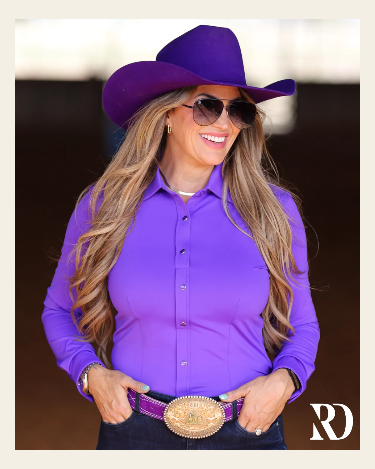 Sway Purple Performance Rodeo Shirt on a warm cream background