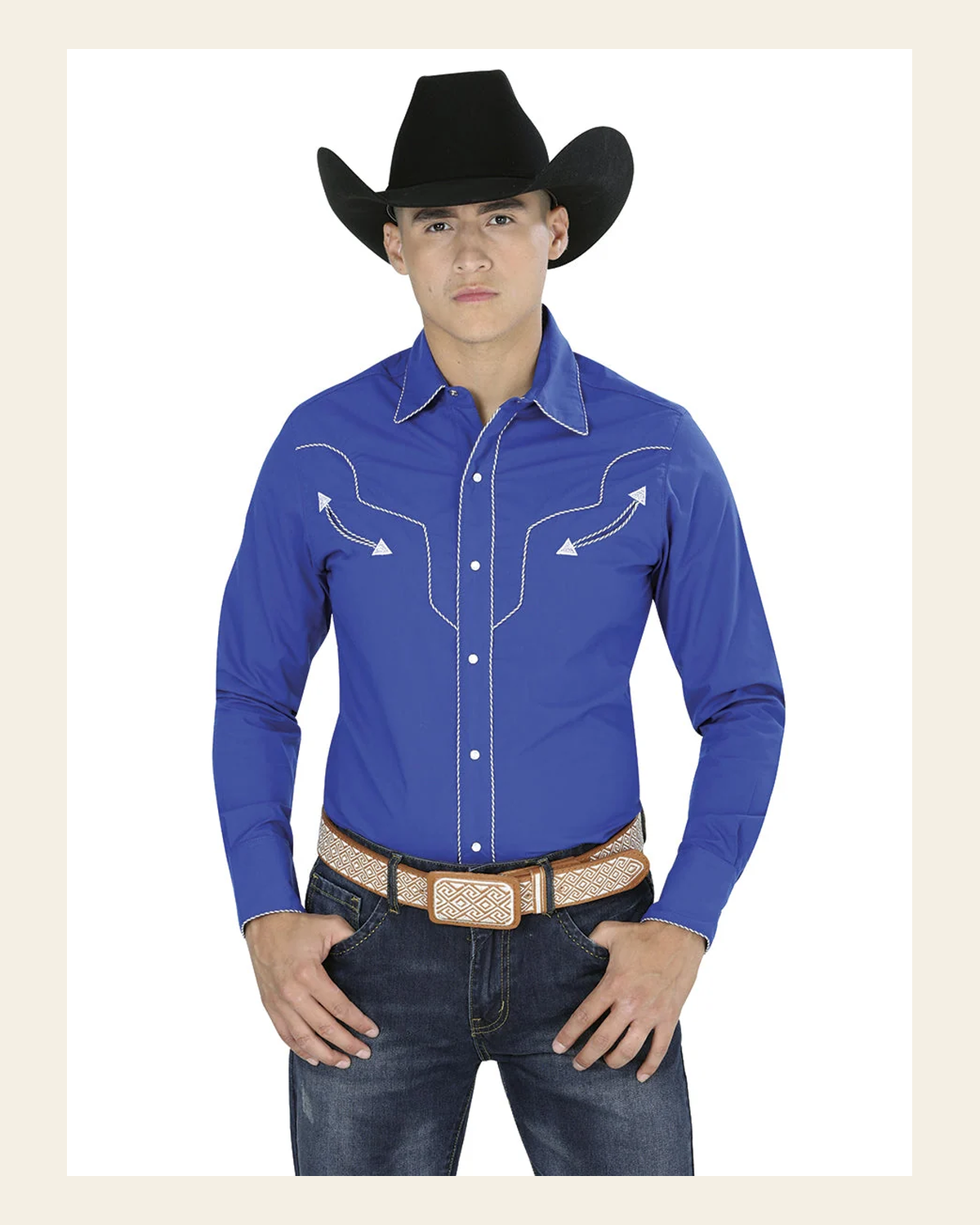 Navy Blue Western Long Sleeve Shirt 123918 on a warm cream background