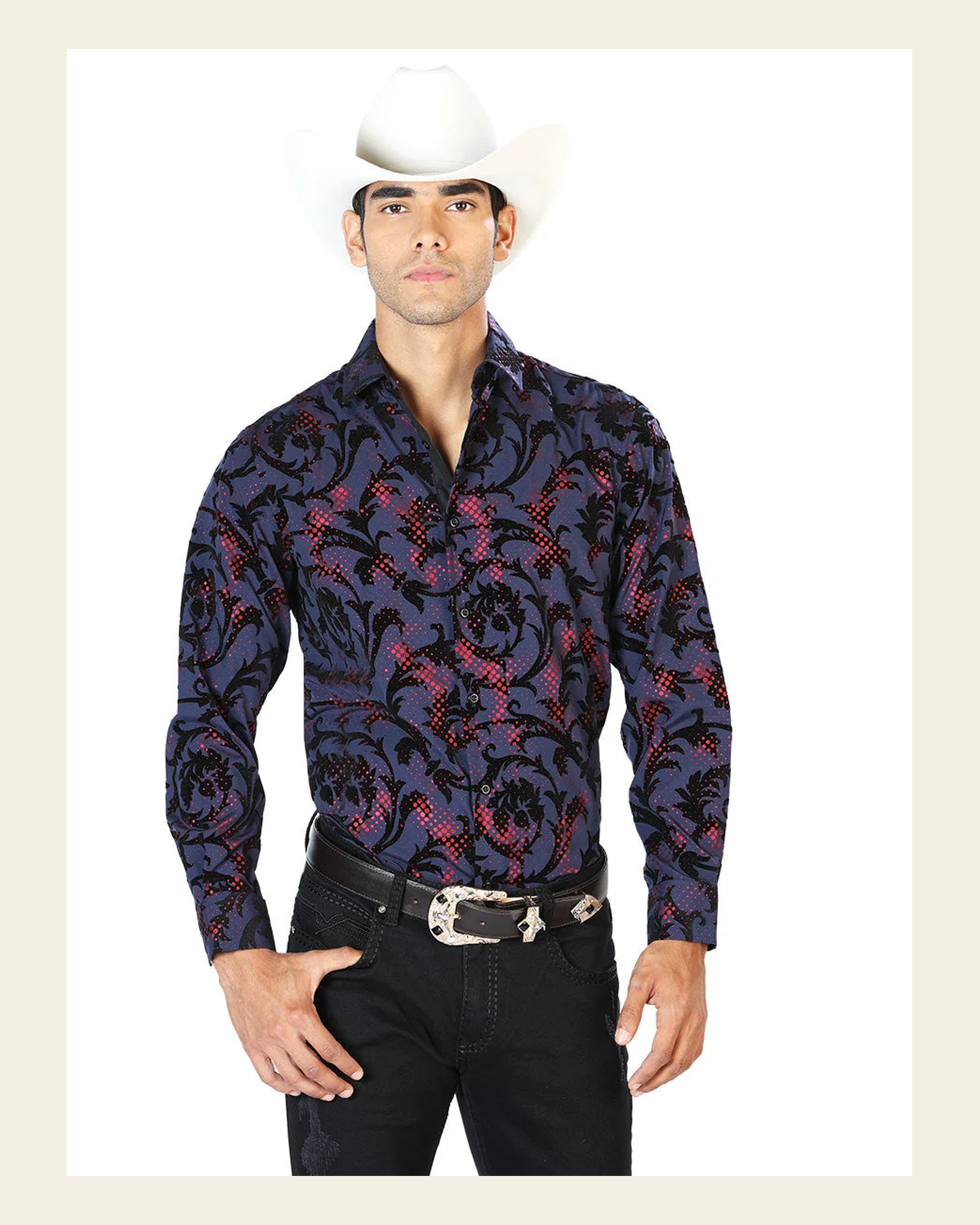 Navy Casual Long Sleeve Shirt 43584 on a warm cream background