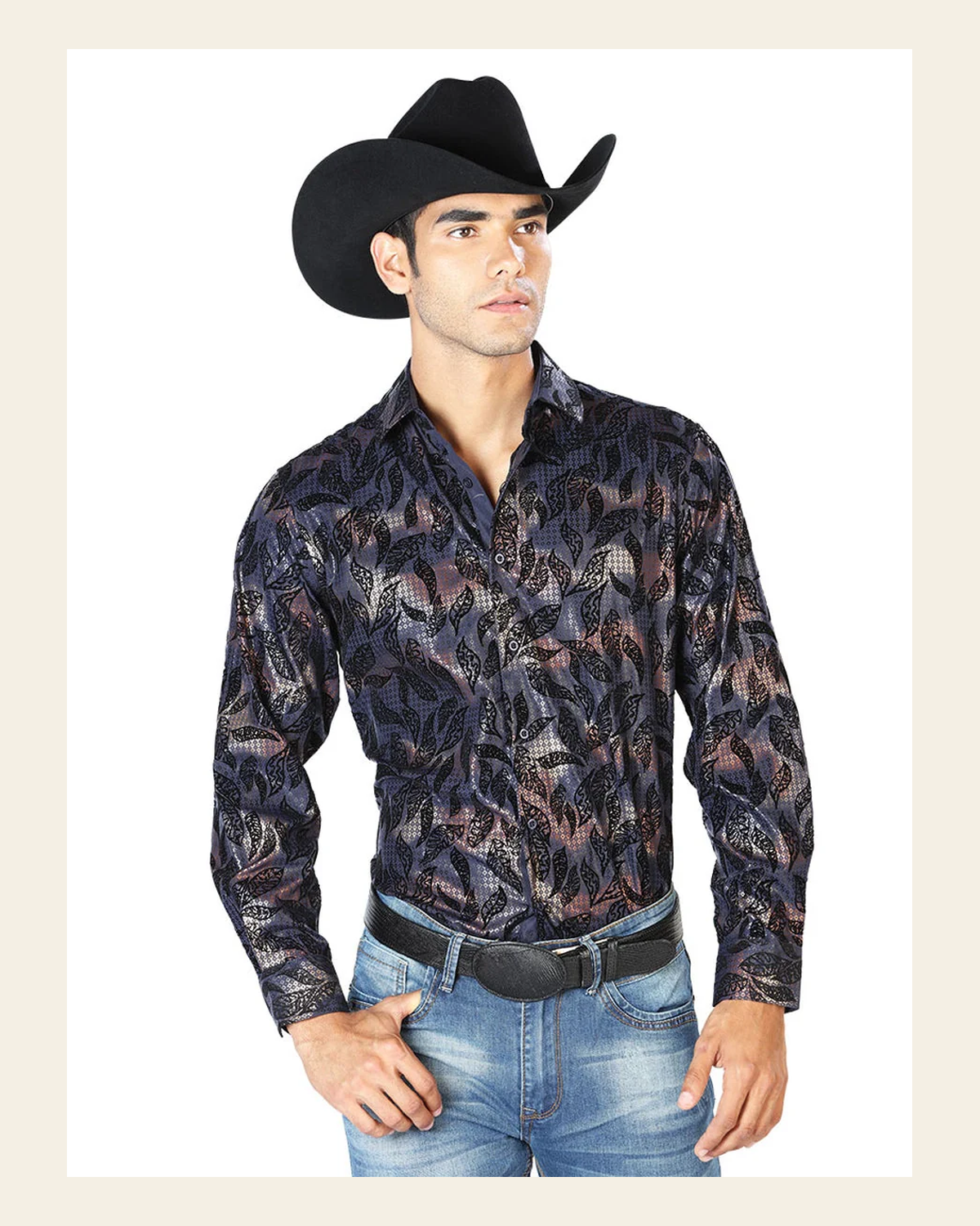 Navy Casual Long Sleeve Shirt 43589 on a warm cream background