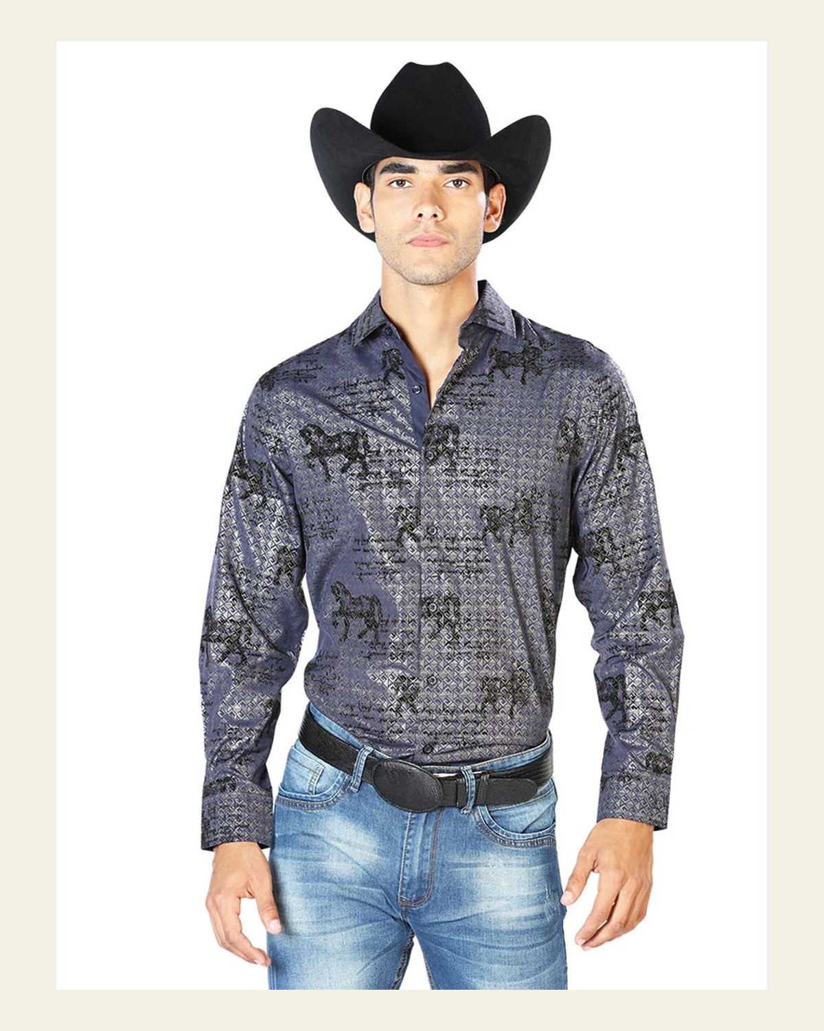 Navy Casual Long Sleeve Shirt 43598 on a warm cream background