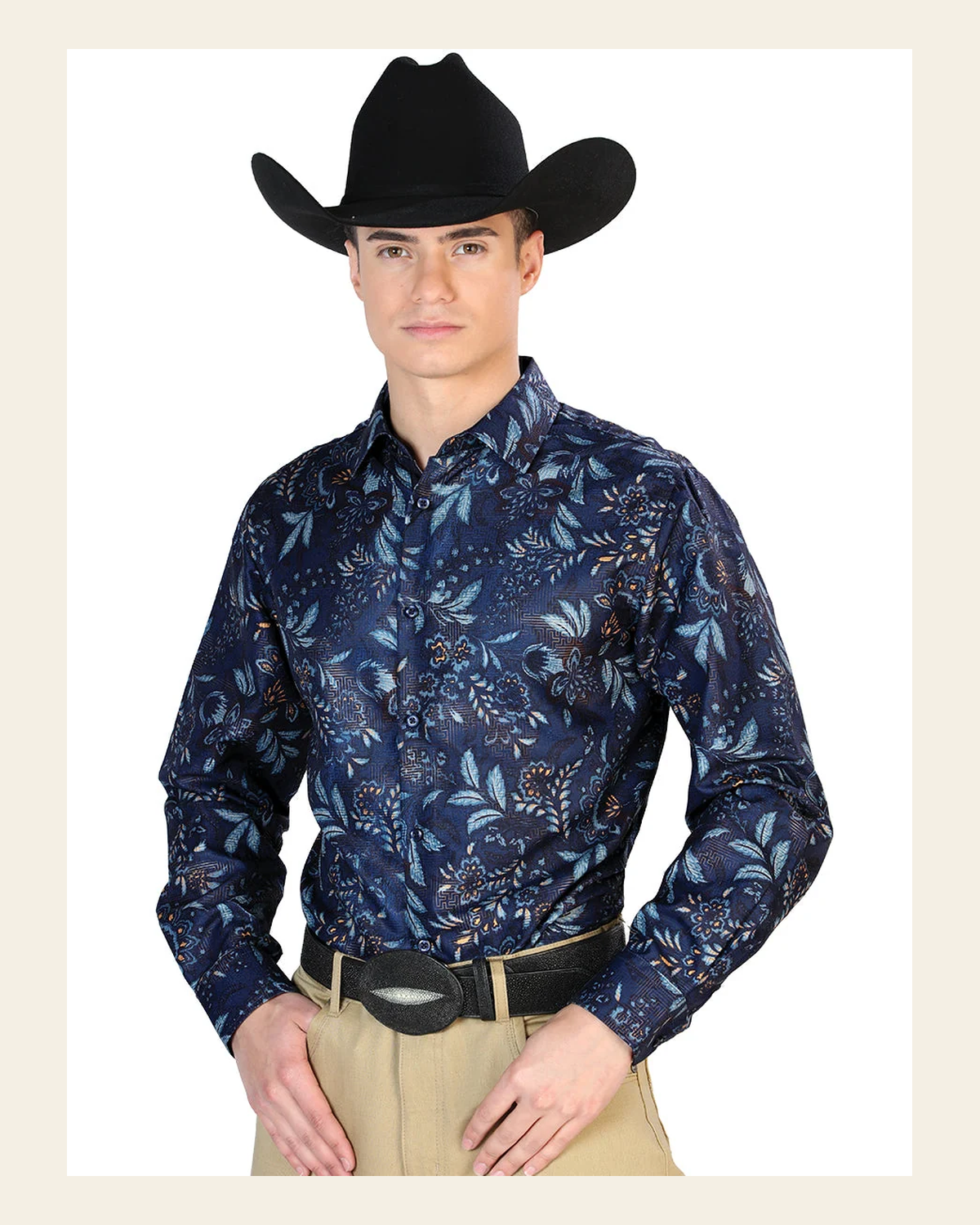 Navy Casual Long Sleeve Shirt 43870 on a warm cream background