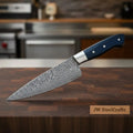 2-Piece Hand-Forged Chef Knife with Pattern-Welded Damascus with Black Micarta Handles (Professional Set)