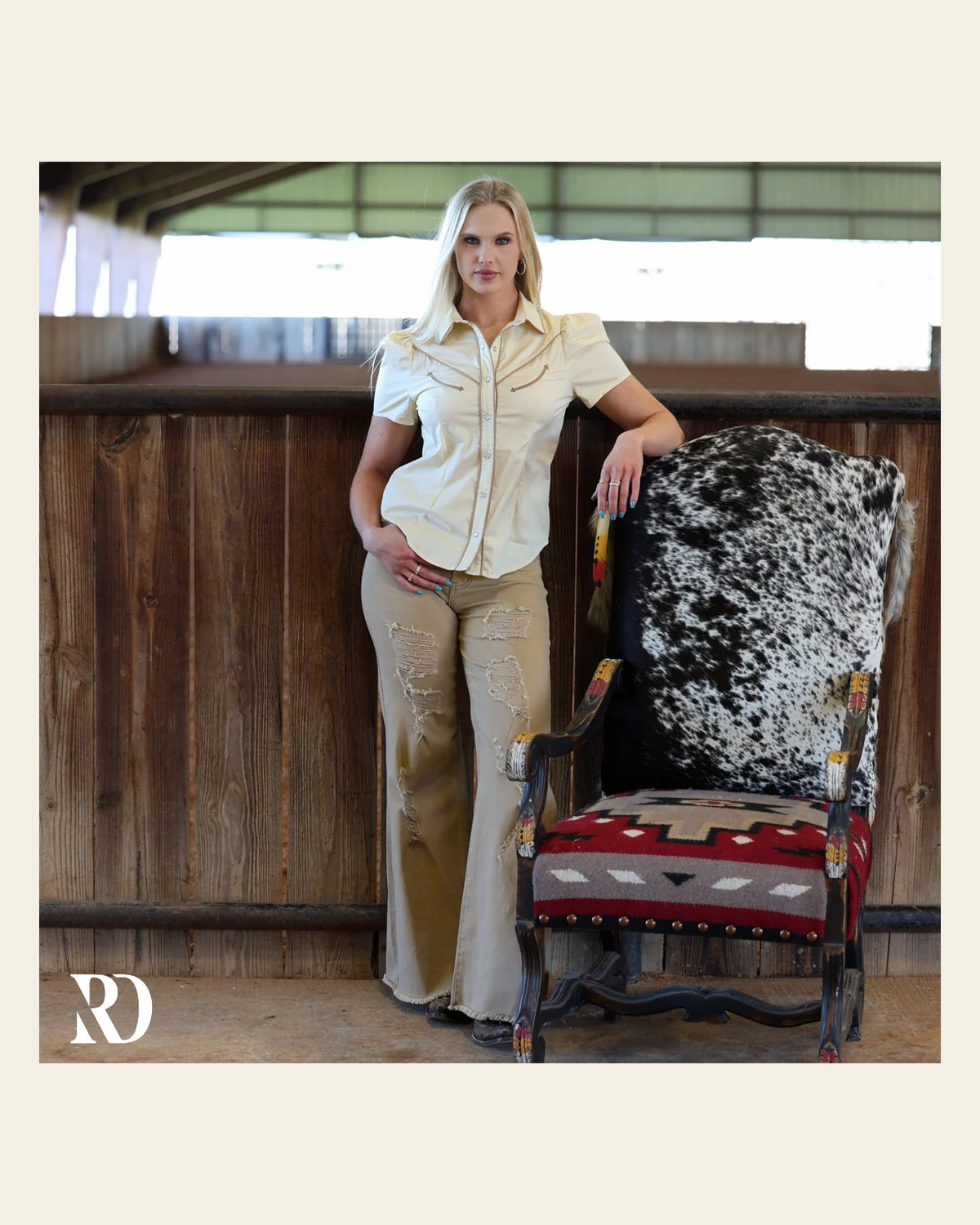 Nellie Camel Distressed Wide Leg | Jeans on a warm cream background