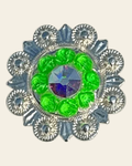 Neon Green and AB Bright Silver 1" European Crystal Concho on a warm cream background