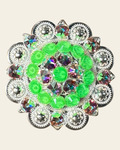 Neon Green and AB Bright Silver 2" European Crystal Concho on a warm cream background
