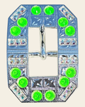 Neon Green and AB Bright Silver European Crystal Square Cart Buckle on a warm cream background