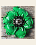 Neon Green Gardenia Flower With Copper Champagne & Clear 1" Concho on a warm cream background
