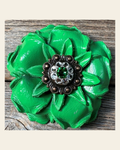 Neon Green Gardenia Flower With Copper Fern & Clear 1" Concho on a warm cream background