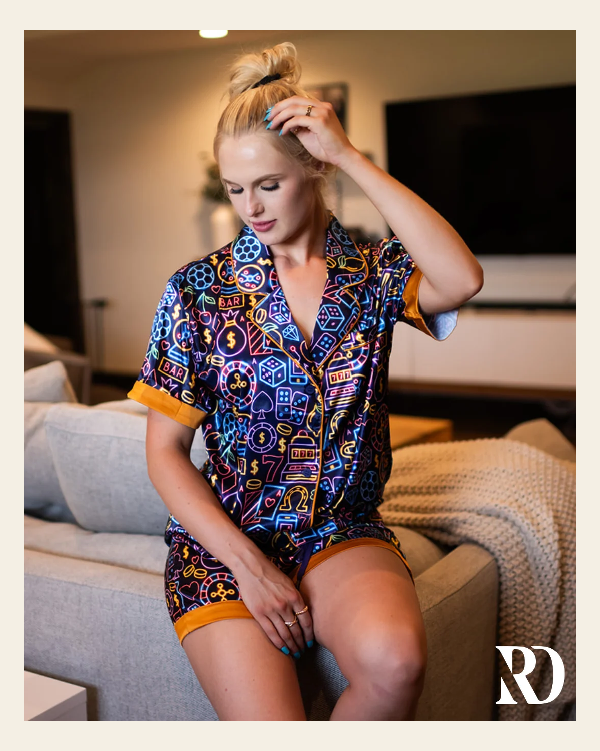 Neon Lights | Pj Set on a warm cream background