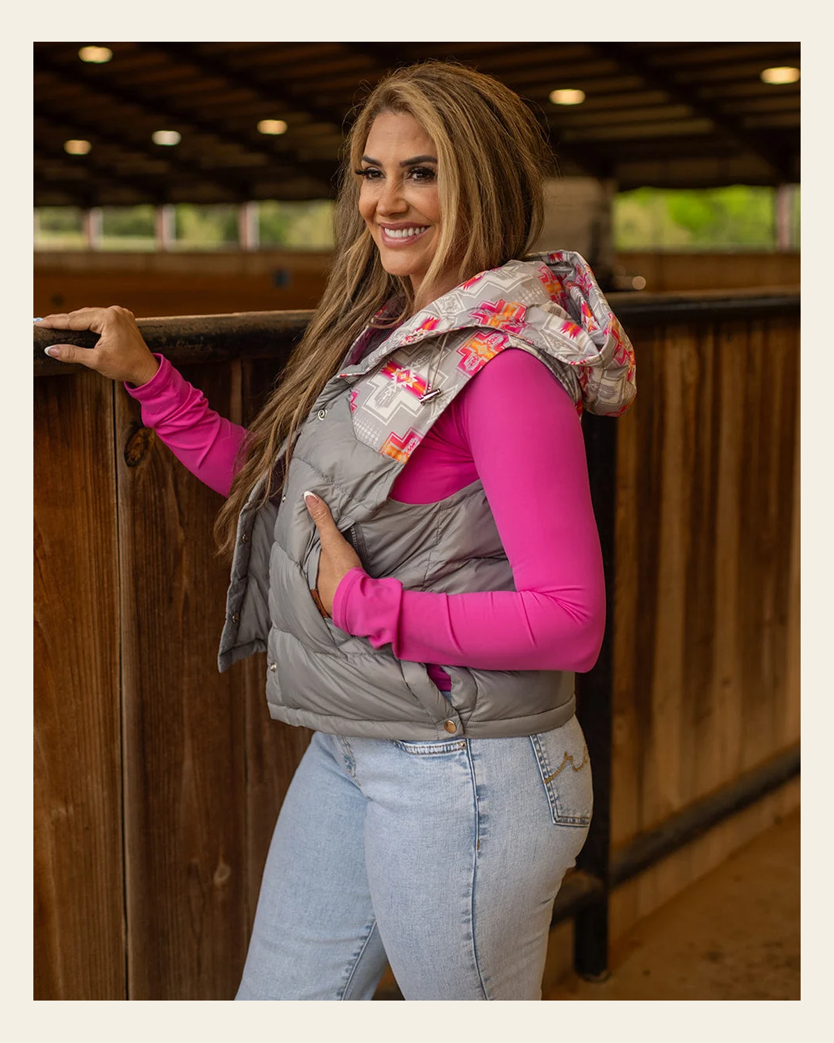 Neon Mesa Puffer | Vest on a warm cream background