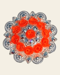 Neon Orange and AB Bright Silver 1.5" European Crystal Concho on a warm cream background