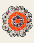 Neon Orange and AB Bright Silver 2" European Crystal Concho on a warm cream background