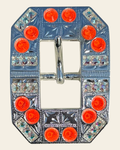 Neon Orange and AB Bright Silver European Crystal Square Cart Buckle on a warm cream background