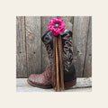 Boot Cuff Jewelry - Leather Pink Flower - Turquoise Concho - Fringe
