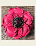 Neon Pink Gardenia Flower With Copper Fuchsia & Lilac 1" Concho on a warm cream background
