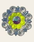 Neon Yellow and AB Bright Silver 1" European Crystal Concho on a warm cream background