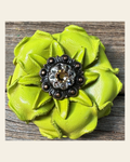 Neon Lime Gardenia Flower With Copper Champagne & Clear 1" Concho on a warm cream background