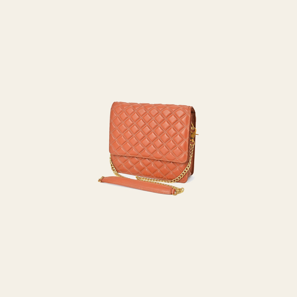 Never Mind Genuine Leather Quilted Crossbody Bag for Women Chain Strap Shoulder Purse Handbag