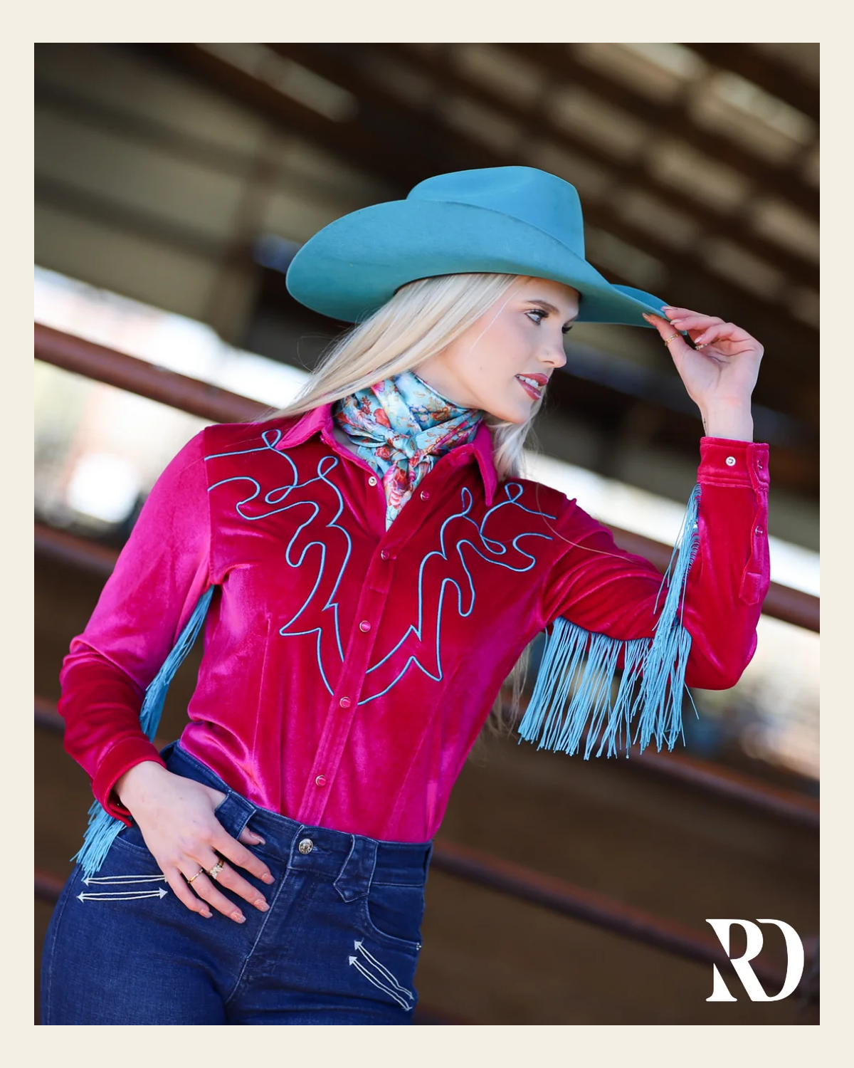 Night Out Velvet Fringe Performance Rodeo Shirt on a warm cream background