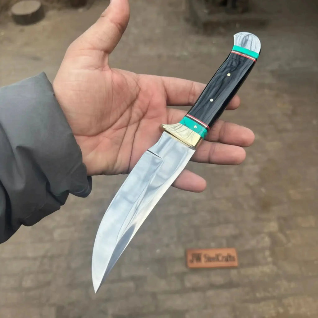 Frontier Bowie Knife 11” - Black Resin Handle with Turquoise Spacers