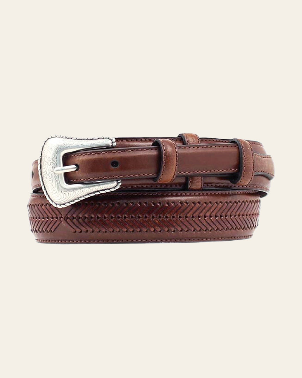Nocona Leather Belt Lacing Embellisment Ranger Arrow Mens Top Hand Brown