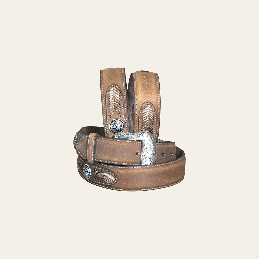 Nocona Leather Mens Belt String Lace 1-1/2 In Silver Conchos Distressed