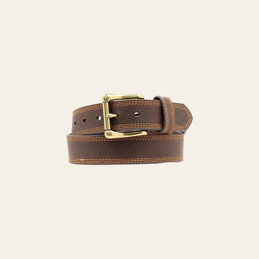 Nocona Mens Triple Stitched Leather Belt Brass Finished Buckle Brown