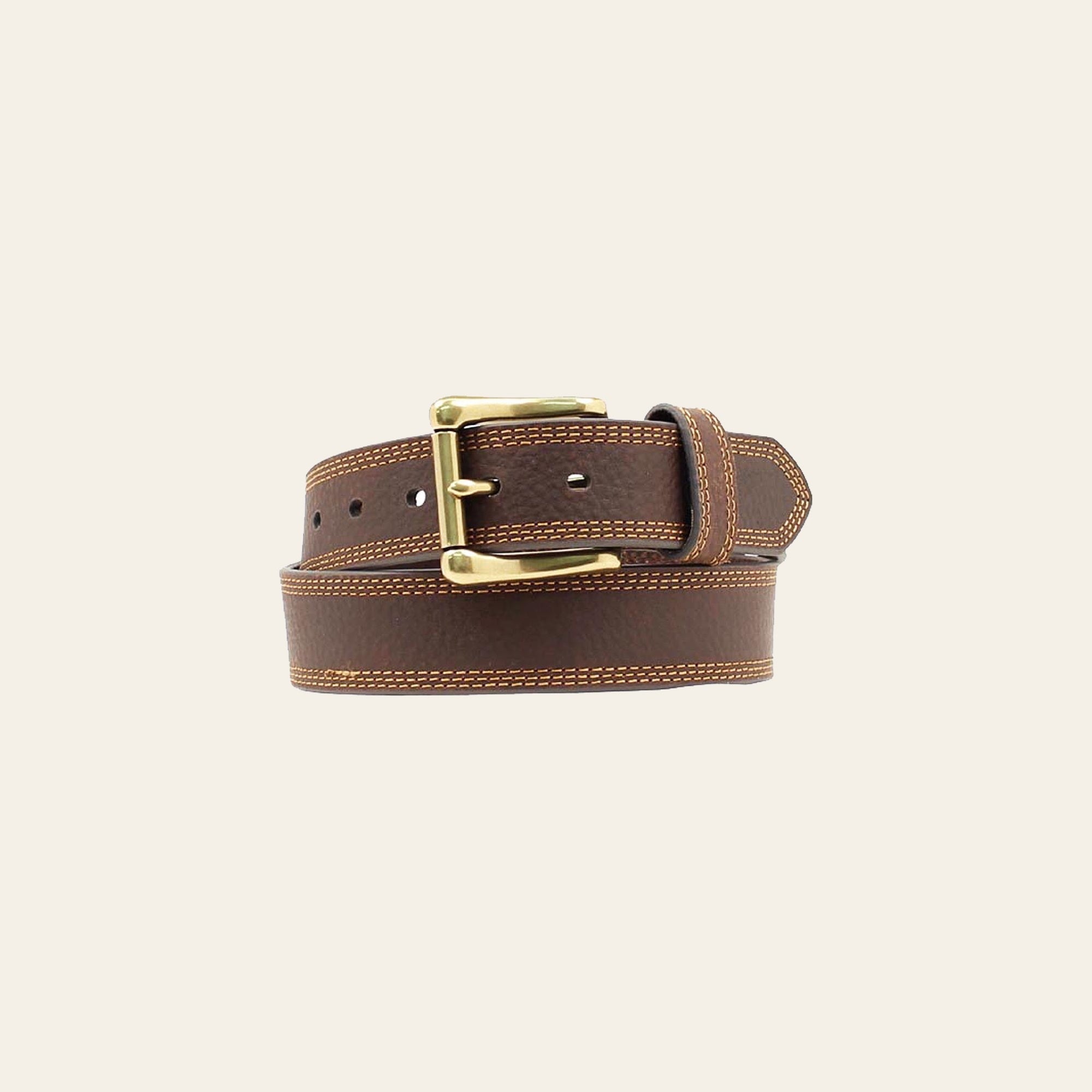 Nocona Mens Triple Stitched Leather Belt Brass Finished Buckle Brown