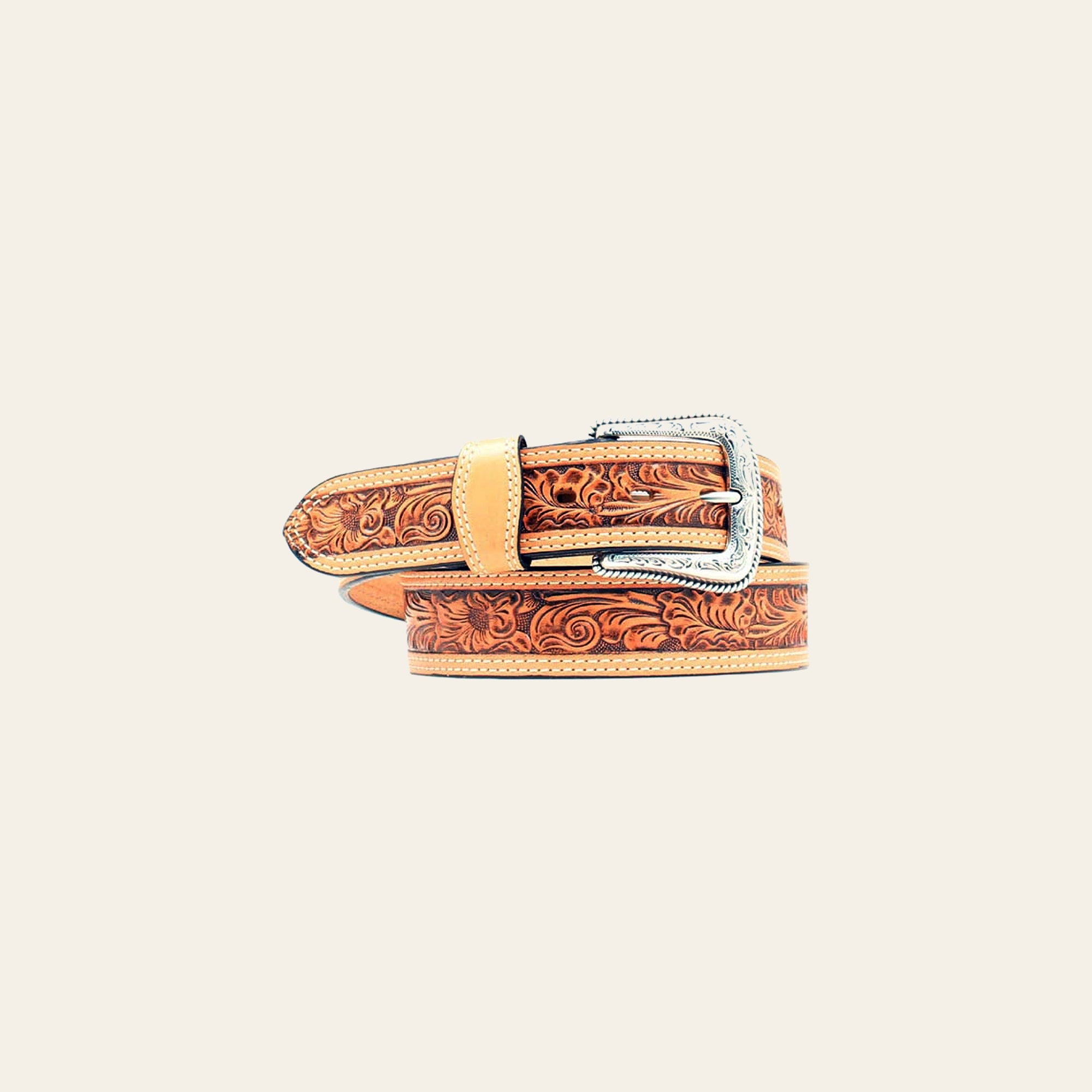 Nocona Natural 1 1/2" Wide Floral Embossed Belt