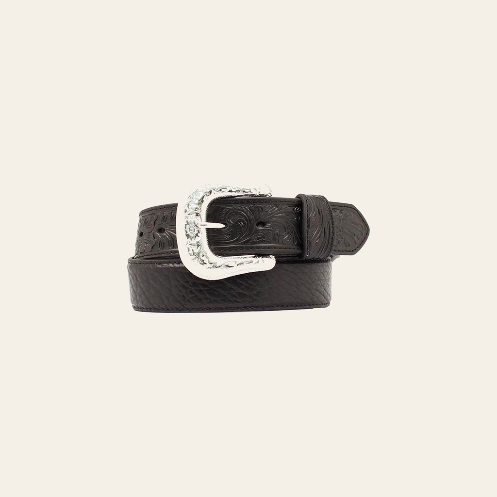 Nocona Western Leather Belt Mens Black Tooled Bullhide