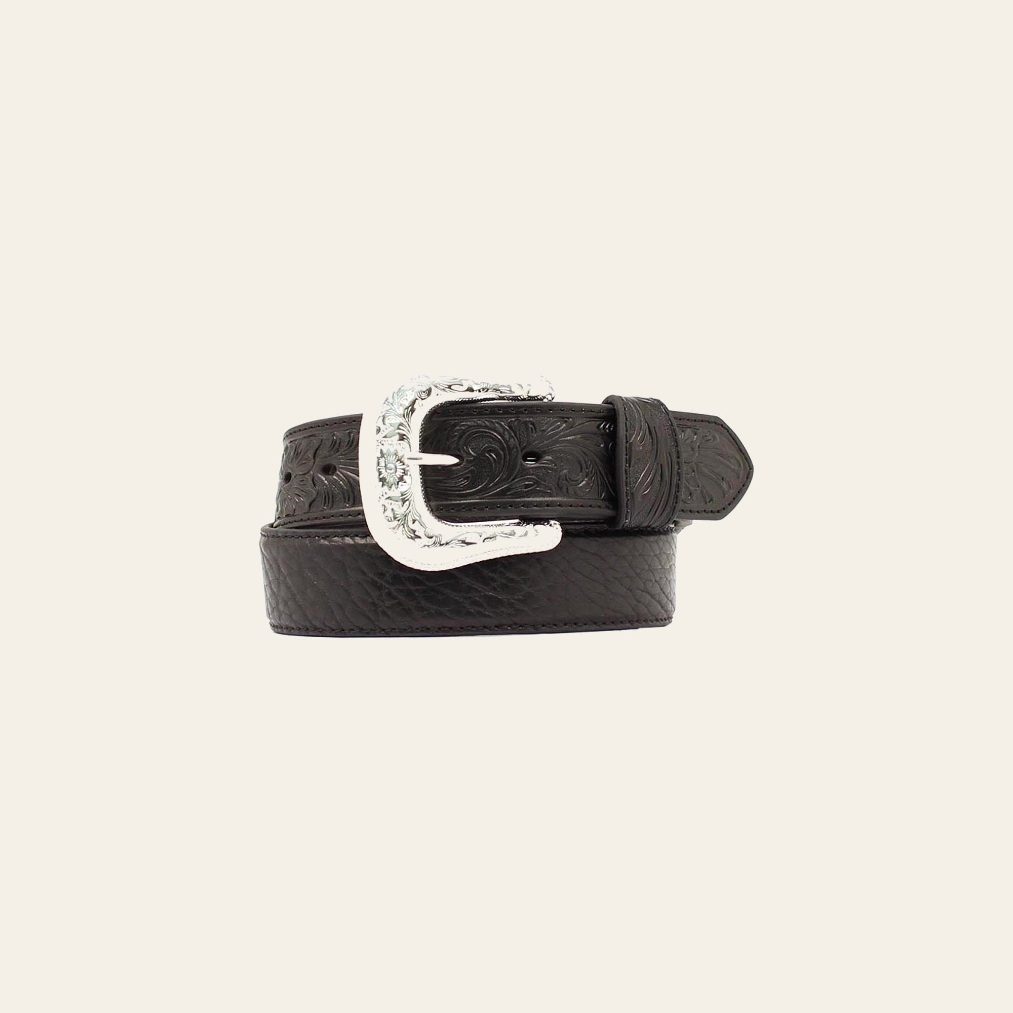 Nocona Western Leather Belt Mens Black Tooled Bullhide