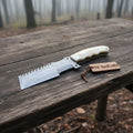 Handmade Damascus Tracker Knife with Bone Handle, Fixed Blade