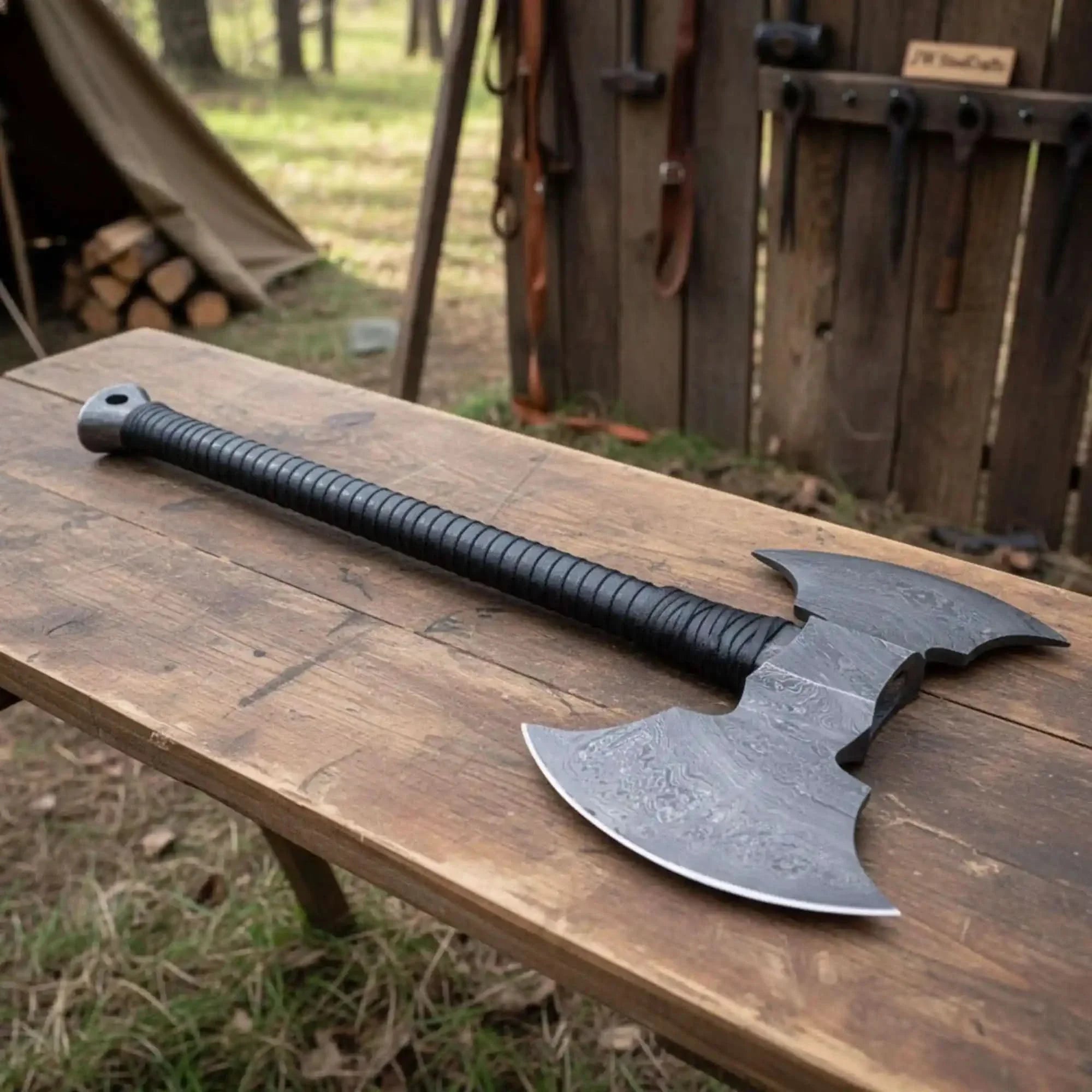 Historic Viking Skeggøx Bearded Axe — Extended 22” Handle, Functional Damascus Edge