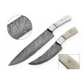 2-Piece Damascus Chef Knife Set — 10 & 8 Inch Wave Pattern Blades, White Camel Bone Handles & Steel Bolsters | JW Steel Crafts
