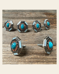 Octagon Turquoise and Blue Enamel Saddle Set SSW221L on a warm cream background