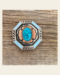 Octagon Turquoise Floral Western Concho 1.25" W221L on a warm cream background