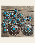 Octagon Turquoise Floral Western Concho W221 on a warm cream background