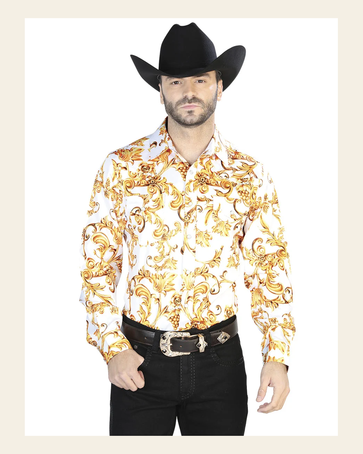 Off White Gold Casual Long Sleeve Shirt 44060 on a warm cream background