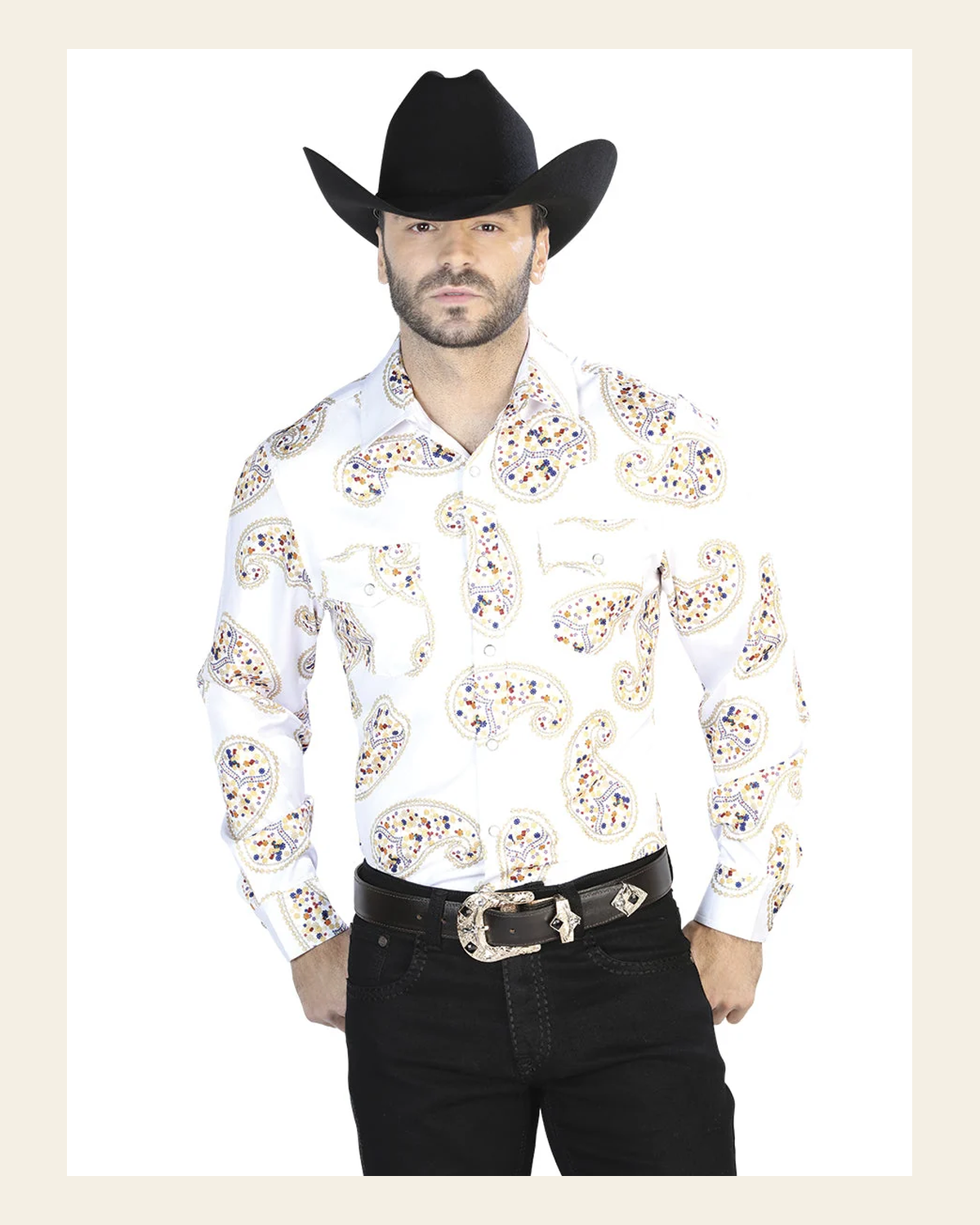 Off White Gold Casual Long Sleeve Shirt 44064 on a warm cream background