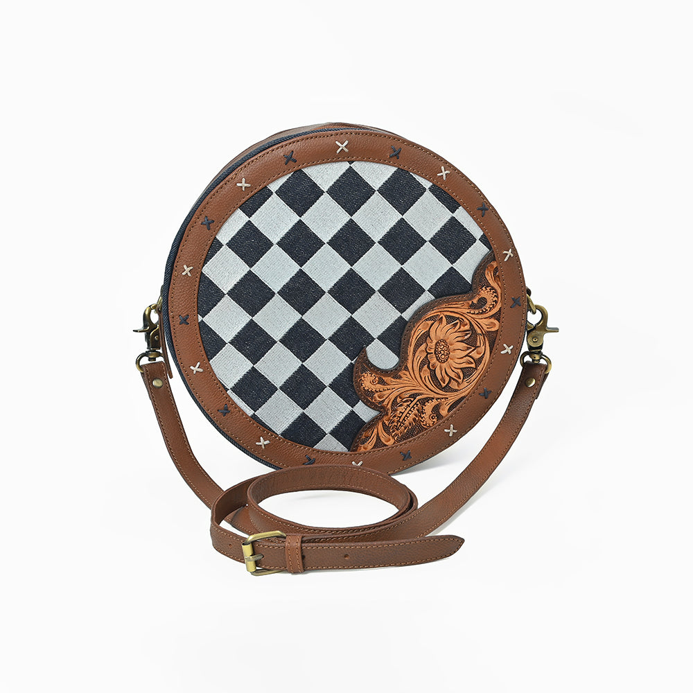 Ohlay Round Western Crossbody Bag for Women, Hand Tooled Genuine Leather Purse