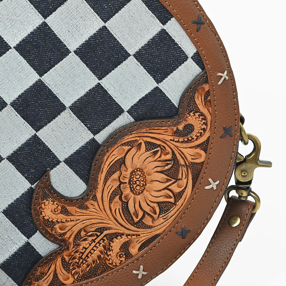 Ohlay Round Western Crossbody Bag for Women, Hand Tooled Genuine Leather Purse